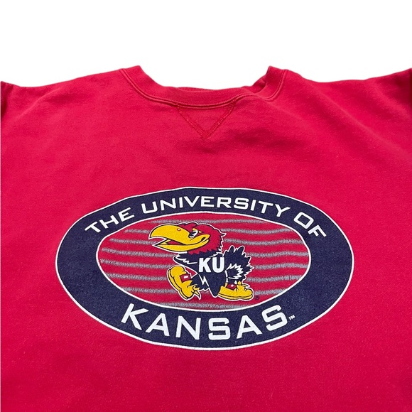 The University Of Kanas Crewneck Pullover Sweatshirt Red Y2K VTG Kids Medium - Picture 3 of 5
